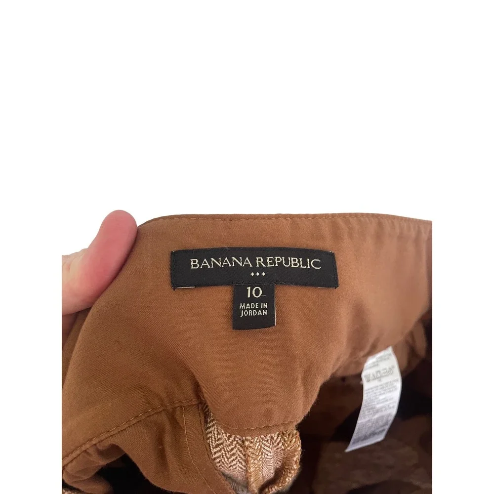Banana Republic Brown Herringbone Linen Blend Wide Leg Pleated Pants Trousers 10